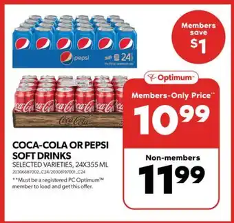 Real Canadian Superstore Coca-cola or pepsi soft drinks, 24x355 ml offer