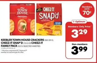 Real Canadian Superstore Keebler town house crackers, 260-391 g, cheez-it snap'd, 213 g or cheez-it family pack, 352 g offer