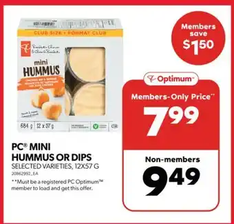 Real Canadian Superstore Pc mini hummus or dips, 12x57 g offer