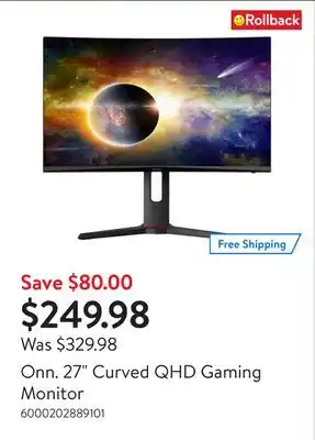 Walmart Onn. 27 curved qhd gaming monitor offer