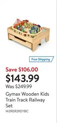 Walmart Gymax wooden kids train track railway set offer