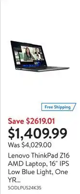 Walmart Lenovo thinkpad z16 amd laptop, 16 ips low blue light, one yr onsite warranty offer