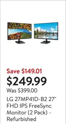 Walmart Lg 27mp41d-b2 27 fhd ips freesync monitor (2 pack) - refurbished offer