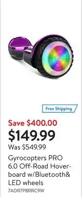 Walmart Gyrocopters pro 6.0 off-road hoverboard w/bluetooth& led wheels offer