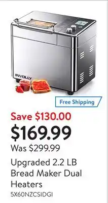 Walmart Upgraded 2.2 lb bread maker dual heaters offer