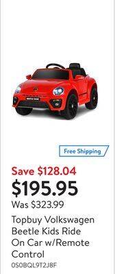 Walmart Topbuy volkswagen beetle kids ride on car w/remote control offer