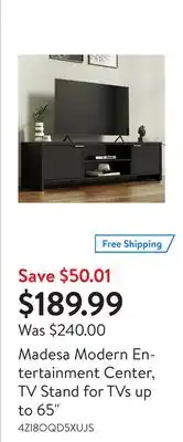 Walmart Madesa modern entertainment center, tv stand for tvs up to 65 offer