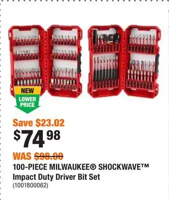 Home Depot 100-piece milwaukee shockwave impact duty driver bit set offer