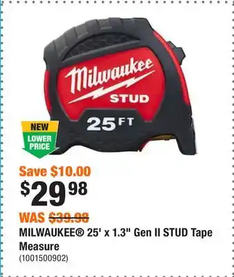 Home Depot Milwaukee 25' x 1.3 gen ii stud tape measure offer