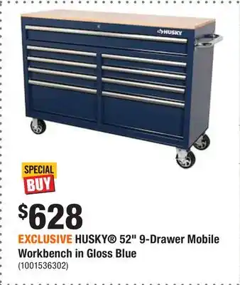 Home Depot Exclusive husky 52 9-drawer mobile workbench in gloss blue offer