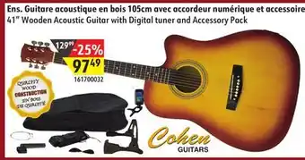 Sushi Shop 41 wooden acoustic guitar with digital tuner and accessory pack offer