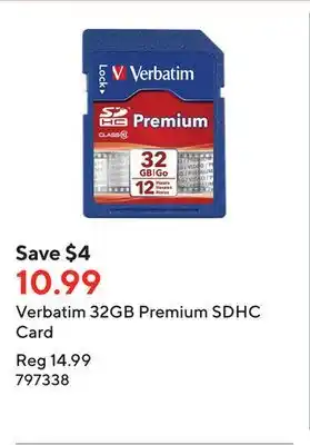 Staples Verbatim 32gb premium sdhc card offer