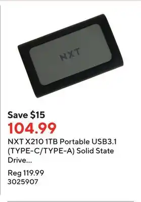 Staples Nxt x210 1tb portable usb3.1 (type-c/type-a) solid state drive (ssd) - rubber sleeve offer