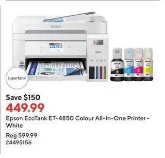 Staples Epson ecotank et-4850 colour all-in-one printer - white offer