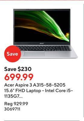 Staples Acer aspire 3 a315-58-5205 15.6 fhd laptop - intel core i5-1135g7 - 1 tb ssd - 16 gb ram - windows 11 - silver offer