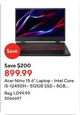 Staples Acer nitro 15.6 laptop - intel core i5-12450h - 512gb ssd - 8gb ram - windows 11 - black offer