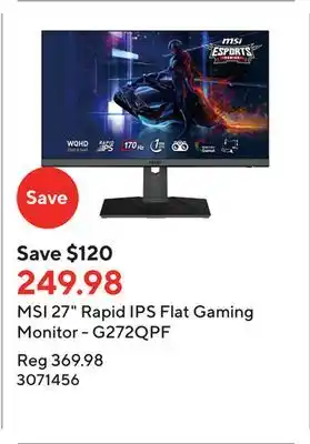 Staples Msi 27 rapid ips flat gaming monitor - g272qpf offer