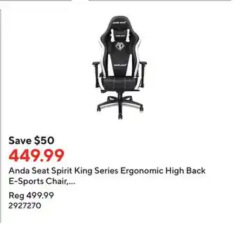 Staples Anda seat spirit king series ergonomic high back e-sports chair, black/white (ad4xl-05-bw-pv) offer