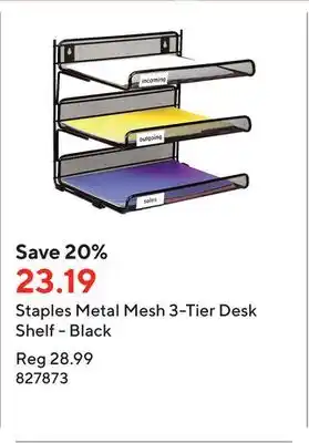 Staples Staples metal mesh 3-tier desk shelf - black offer