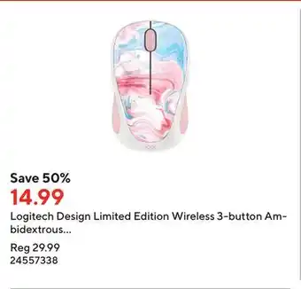 Staples Logitech design limited edition wireless 3-button ambidextrous mouse - cotton candy offer