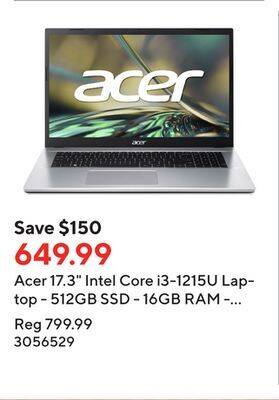 Staples Acer 17.3 intel core i3-1215u laptop - 512gb ssd - 16gb ram - windows 11 - silver offer