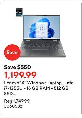 Staples Lenovo 14 windows laptop - intel i7-1355u - 16 gb ram - 512 gb ssd - windows 11 home offer