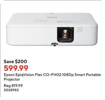 Staples Epson epiqvision flex co-fh02 1080p smart portable projector offer