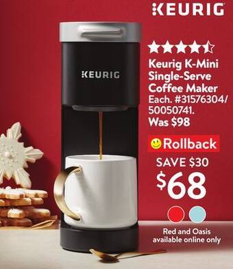 Walmart Keurig k-mini single serve coffee maker offer
