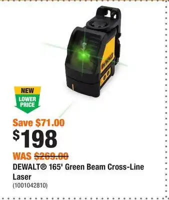 Home Depot Dewalt 165' green beam cross-line laser offer