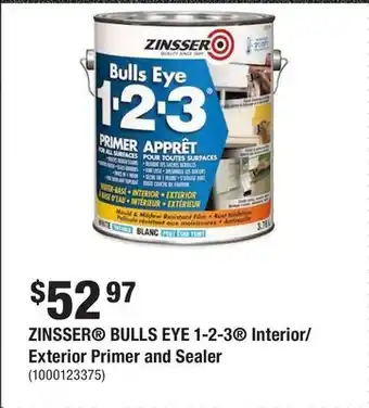 Home Depot Zinsser bulls eye 1-2-3 interior/exterior primer and sealer offer