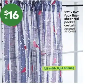 Giant Tiger 52 x 84 faux linen sheer rod pocket curtain offer