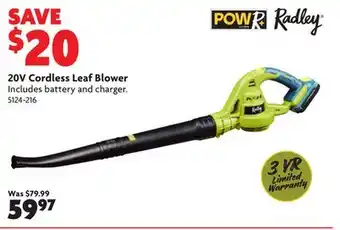 Home Hardware 20v cordless leaf blower offer