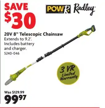 Home Hardware 20v 8 telescopic chainsaw offer