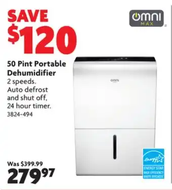 Home Hardware 50 pint portable dehumidifier offer