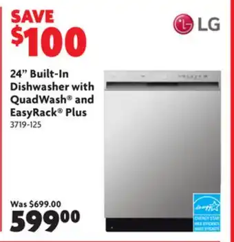Home Hardware 24 built-in dishwasher with quadwash and easyrack plus offer