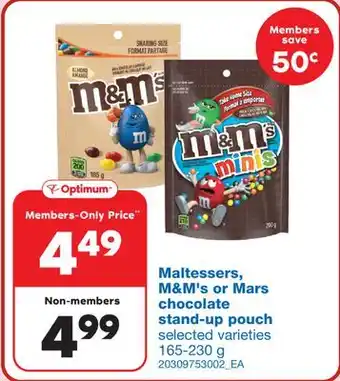 Wholesale Club Maltessers, m&m's or mars chocolate stand-up pouch, 165-230 g offer