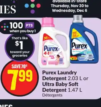 Chalo FreshCo Purex laundry detergent 2.03 l or ultra baby soft detergent 1.47 l offer