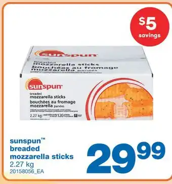 Wholesale Club Sunspun breaded mozzarella sticks, 2.27 kg offer