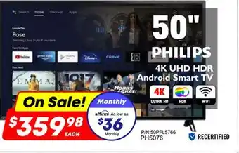 Factory Direct Philips 50 4k uhd hdr android smart tv offer