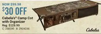 Bass Pro Cabela's camp cot with organizer offer