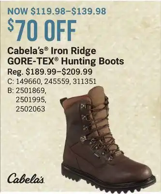 Bass Pro Cabela's iron ridge gore-tex hunting boots offer