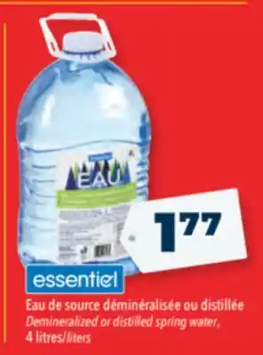 Familiprix Essentiel demineralized or distilled spring water offer