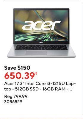 Staples Acer 17.3 intel core i3-1215u laptop - 512gb ssd - 16gb ram - windows 11 - silver offer