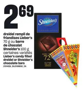 Provigo Dreidel rempli de friandises lieber's, 70 g ou barre de chocolat shneider's, 100 g offer