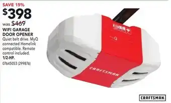 RONA Craftsman wifi garage door opener 1/2-hp offer