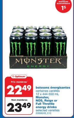 Wholesale Club Boissons énergisantes monster, nos, reign or full throttle offer