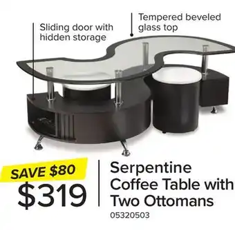 Leon's Serpentine coffee table with two ottomans - espresso offer