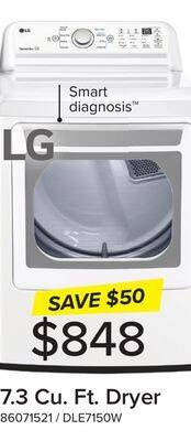 Leon's Lg white electric dryer with sensor dry (7.3 cu. ft.) - dle7150w offer