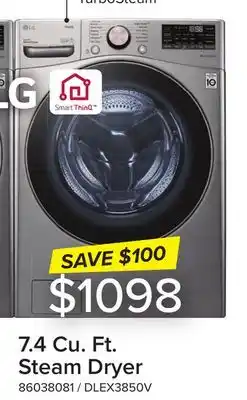 Leon's Lg graphite steel front load electric steam dryer with built-in ai (7.4 cu.ft) - dlex3850v offer