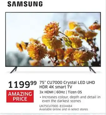 The Source Samsung 75 cu7000 crystal led uhd hdr 4k smart tv offer